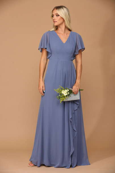 Eva USA 3442 Chiffon Bridesmaid Gown With Flutter Sleeves