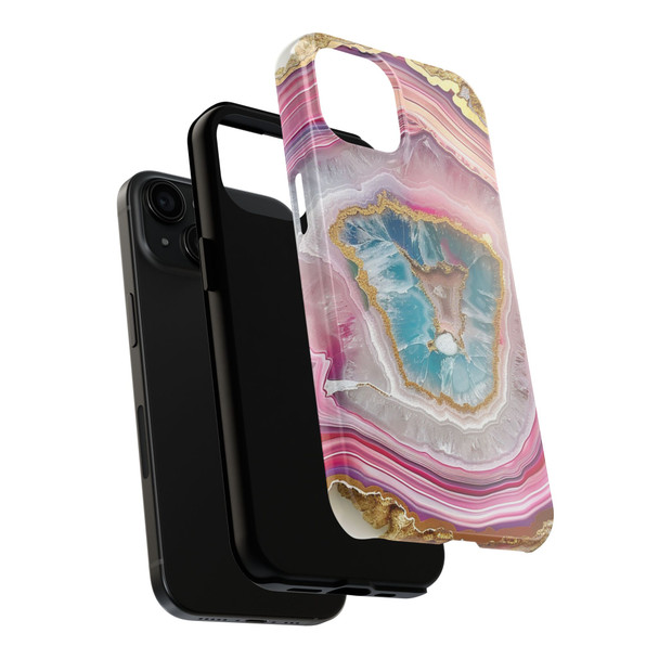 Pink Agate Crystal Pattern Tough Phone Cases| iPhone 16 Pro Plus 15 14 13 Pro Max Plus, Samsung S24| gift for crystal, rock hounder