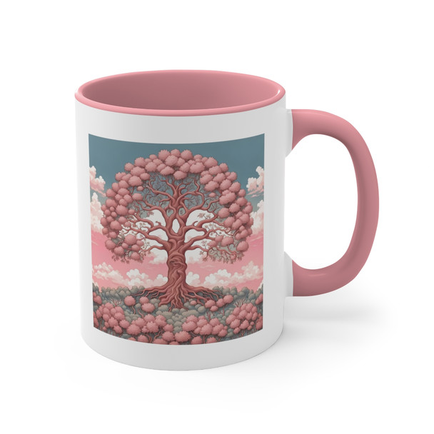 Pink Tree of Life Rowan Tree Accent Coffee Mug, 11oz. Great for coffee, tea, cocoa or the beverage of your choice.