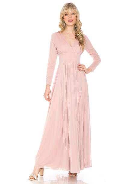 Lenovia 5234 Long Sleeve Kakao Bridesmaid Gown Dusty rose
