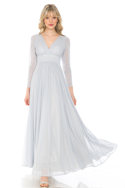 Lenovia 5234 Long Sleeve Kakao Bridesmaid Gown Silver