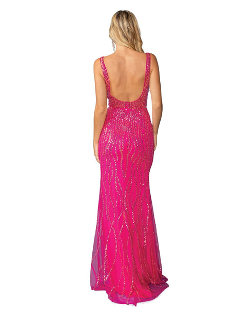 DQ4418 Sequined Fitted Prom Gown