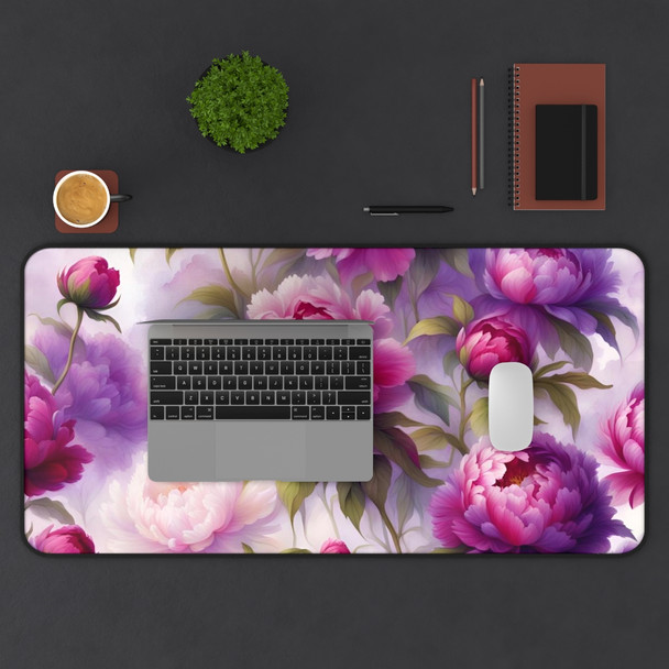 Peonies  in Purple and Fuchsia Desk Mat, Mousepad, Gaming Mat. Three sizes. Great for office gift!