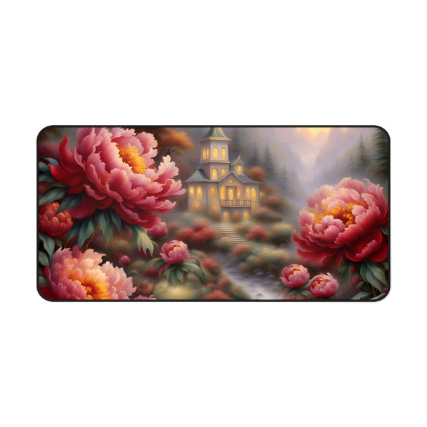 Red Peonies in the  Fog Desk Mat Mousepad. Whether protecting your desk or gaming, this beautiful mat does the job.