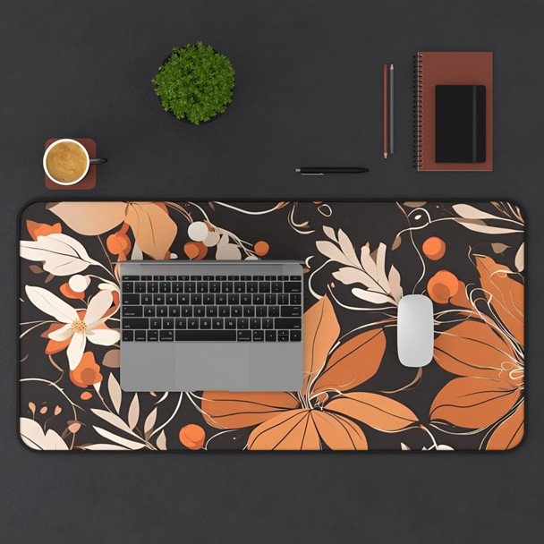 Abstract Fall Floral Design Desk Mat| Orange and Black| Three Sizes| Mousepad Desk Protector