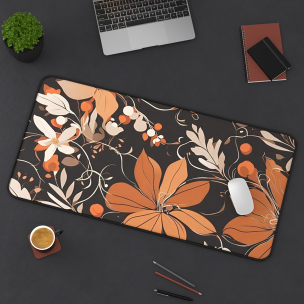 Abstract Fall Floral Design Desk Mat| Orange and Black| Three Sizes| Mousepad Desk Protector