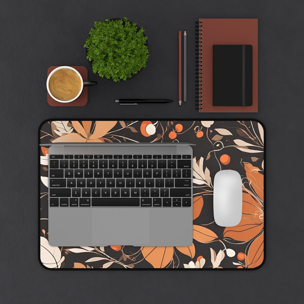 Abstract Fall Floral Design Desk Mat| Orange and Black| Three Sizes| Mousepad Desk Protector