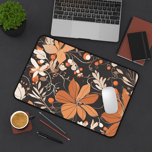 Abstract Fall Floral Design Desk Mat| Orange and Black| Three Sizes| Mousepad Desk Protector