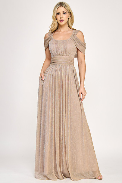 Lenovia 5327 Bridesmaid Dress in Foil Fabric with Cold Shoulder Styling