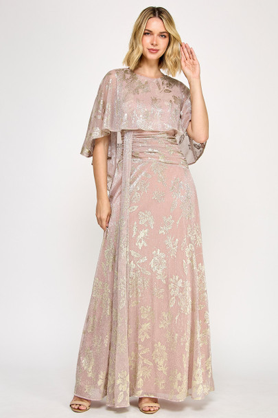 Lenovia 5330 Floral Foil Poncho Formal Bridesmaids Gown
