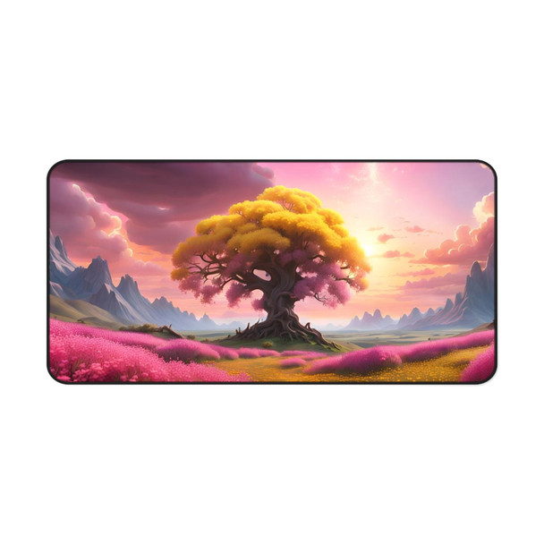 Tree of Life Rowan Tree in Pink and Yellow Desk Mat. Unique gaming pad or desk protector. Three sizes for all of your mousepad needs.