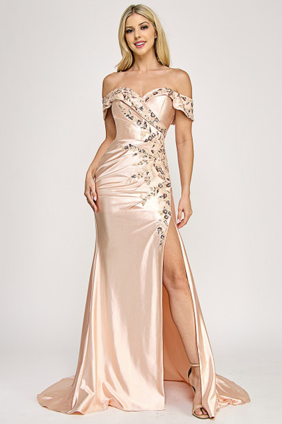 Lenovia 8353 Off The Shoulder Sateen Embroidered Gown