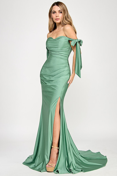 Lenovia 8358 Off the Shoulder Ribbon Strap Formal Prom Gown Lenovia 8358 Off the Shoulder Ribbon Strap Formal Prom Gown