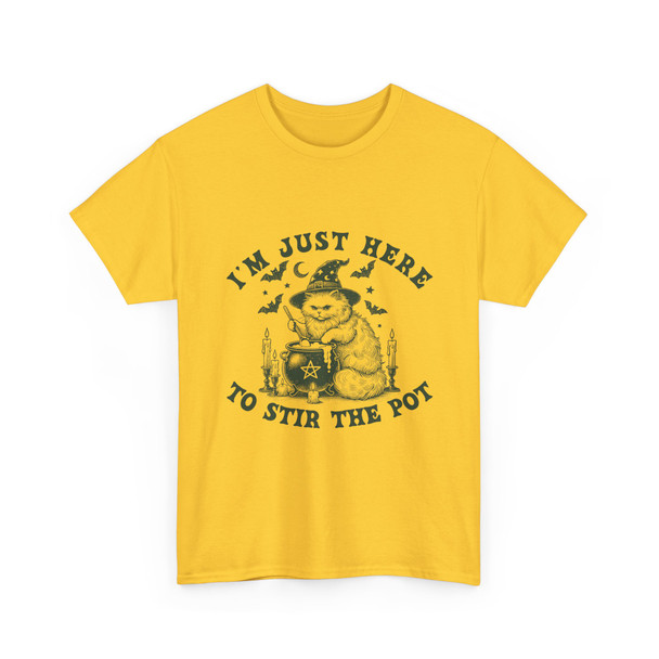 Funny Witchy Cat Tee, Unisex Heavy Cotton Tee, Halloween Apparel, Gift for Cat Lovers, Stir the Pot T-Shirt