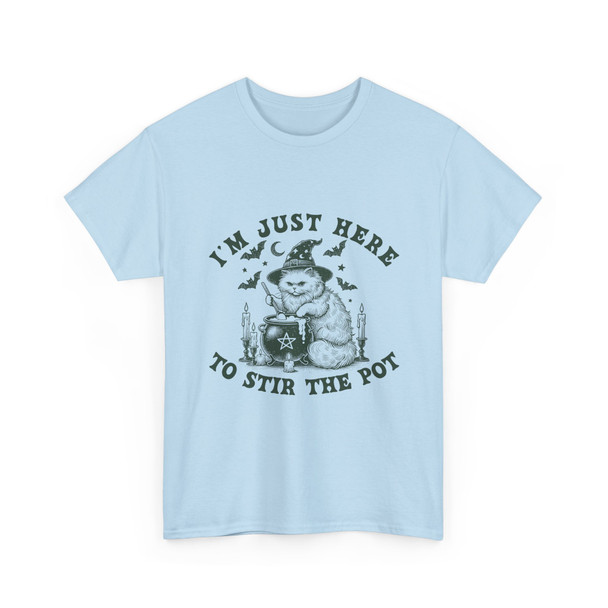 Funny Witchy Cat Tee, Unisex Heavy Cotton Tee, Halloween Apparel, Gift for Cat Lovers, Stir the Pot T-Shirt
