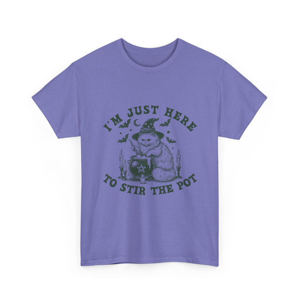 Funny Witchy Cat Tee, Unisex Heavy Cotton Tee, Halloween Apparel, Gift for Cat Lovers, Stir the Pot T-Shirt
