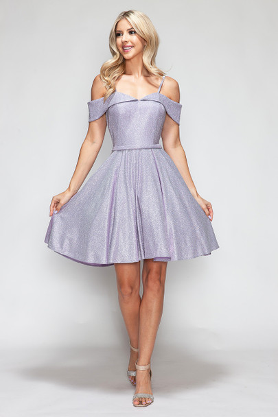 Lenovia 3092 Short Stretch Metallic Homecoming Dress