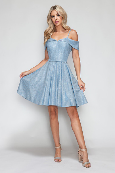 Lenovia 3092 Short Stretch Metallic Homecoming Dress