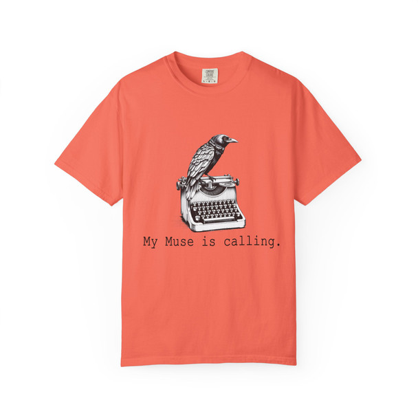Artistic Muse T-Shirt, Creative Unisex Tee, Gift for Writers, Literary Apparel, Unique Graphic Tee, Raven Bird and Typewriter Design