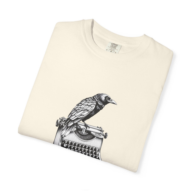 Artistic Muse T-Shirt, Creative Unisex Tee, Gift for Writers, Literary Apparel, Unique Graphic Tee, Raven Bird and Typewriter Design