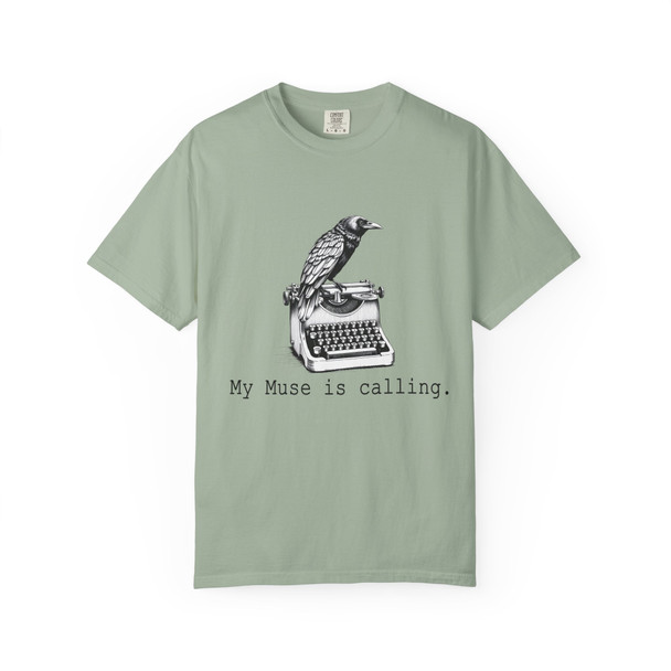 Artistic Muse T-Shirt, Creative Unisex Tee, Gift for Writers, Literary Apparel, Unique Graphic Tee, Raven Bird and Typewriter Design