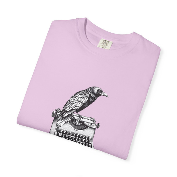 Artistic Muse T-Shirt, Creative Unisex Tee, Gift for Writers, Literary Apparel, Unique Graphic Tee, Raven Bird and Typewriter Design