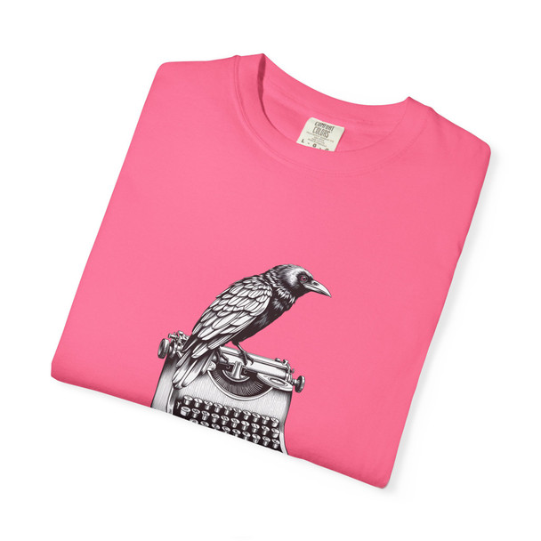 Artistic Muse T-Shirt, Creative Unisex Tee, Gift for Writers, Literary Apparel, Unique Graphic Tee, Raven Bird and Typewriter Design
