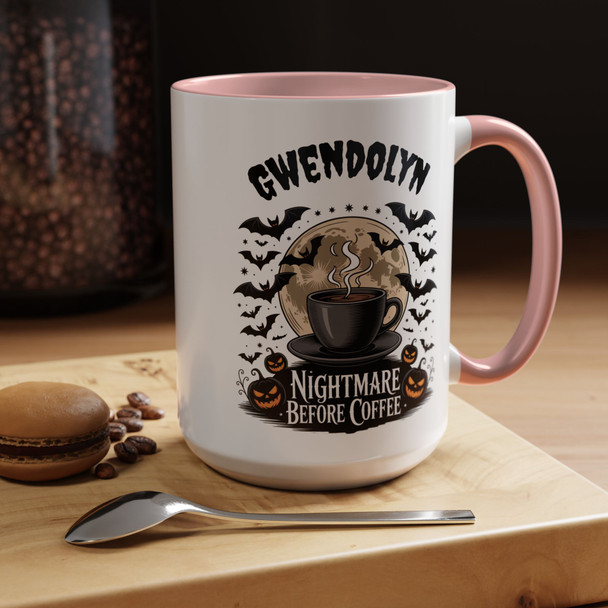 Halloween-Themed Accent Coffee Mug Personalized- Nightmare Before Coffee, Spooky Mug for Fall, Halloween Gift, Cozy Home Decor, Witchy Vibes
