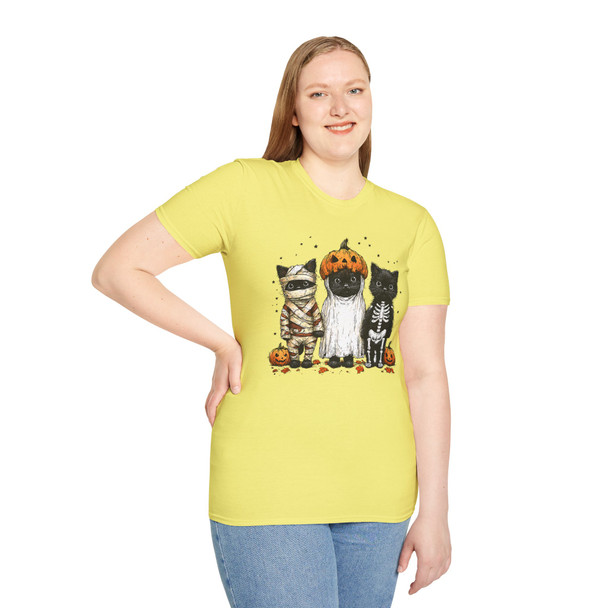 Halloween Cute Cat T-Shirt,Trick or Treat Tee, Unisex Costume Top, Fall Festive Shirt, Pet Lover Gift, Cute Halloween Apparel