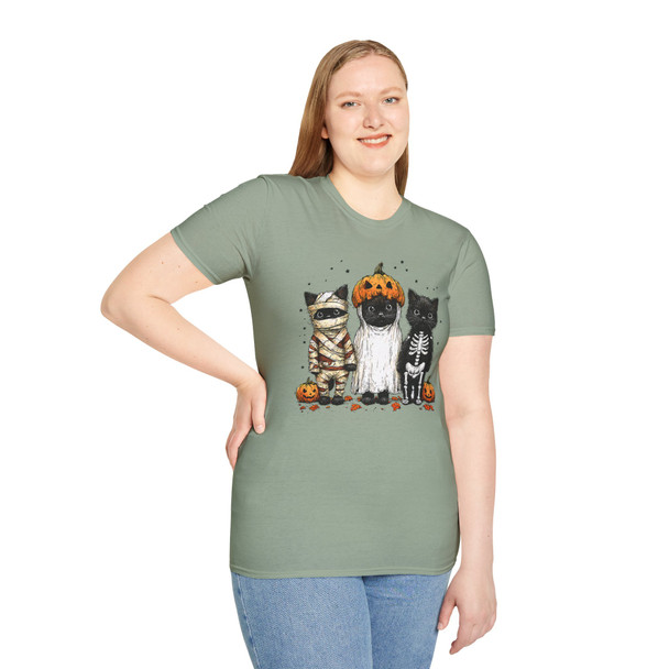 Halloween Cute Cat T-Shirt,Trick or Treat Tee, Unisex Costume Top, Fall Festive Shirt, Pet Lover Gift, Cute Halloween Apparel