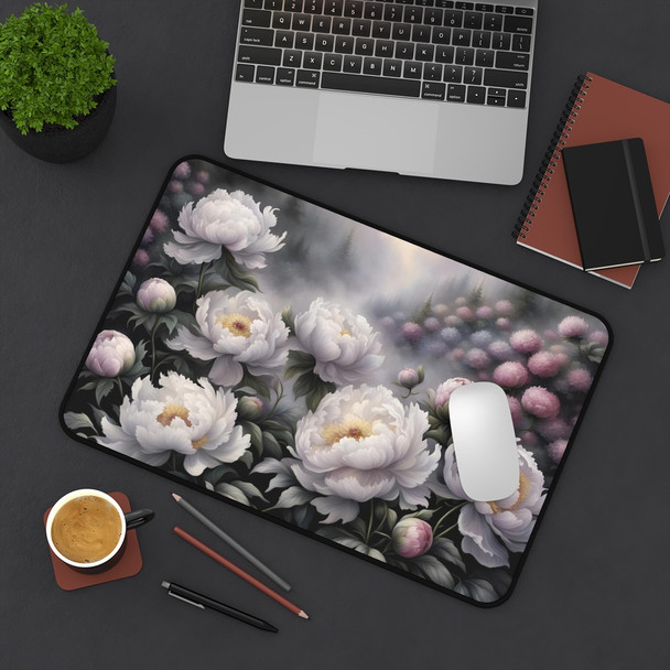 Peonies in the Mist Desk Mat Mousepad. Three sizes.