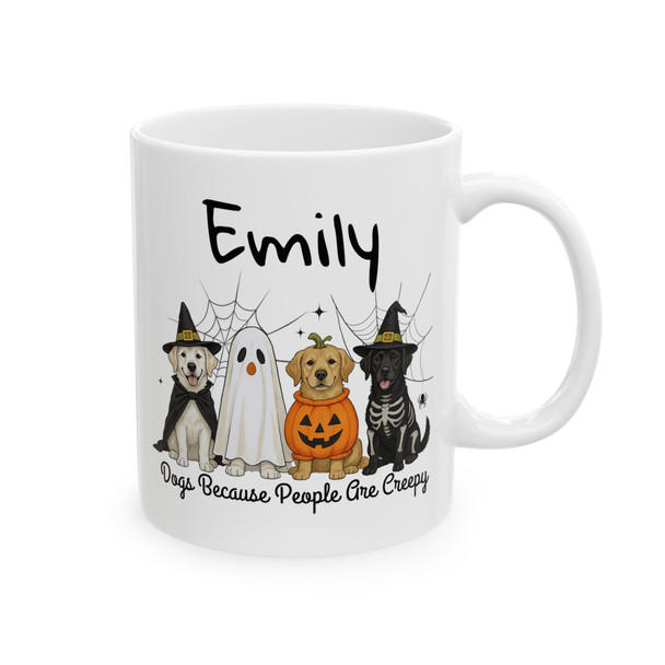 Personalized Halloween Cute Dog Mug, 'Dogs Because People Are Creepy' Saying, Perfect for Coffee Lovers, Autumn Decor, Gift for Pet Owners