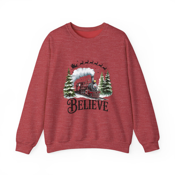 Christmas 'Believe' Sweatshirt, Santa And Train Holiday Crewneck, Gildan Unisex Believe Sweatshirt, Cozy Gift for Him/Her, Festive Apparel