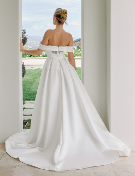 Nox Anabel JE-1016 Minimalist Satin Off-Shoulder A-line Bridal Gown