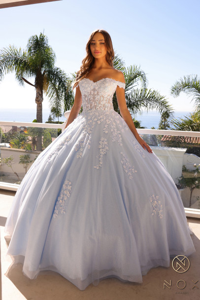 Nox Anabel 1352-H Floral Applique Off the Shoulder Quinceanera or Prom Gown