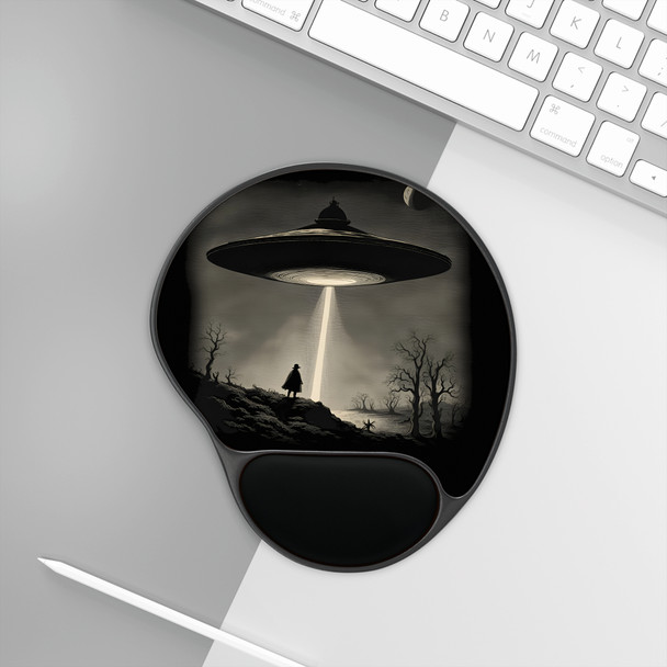 Vintage Alien Encounter Mouse Pad with Wrist Rest, Gamer Gift, Office Decor, UFO Enthusiast, Sci-Fi Workspace Decor