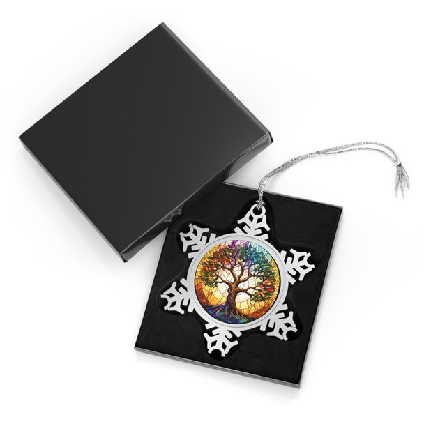 Tree Of Life, Stained Glass Look Rowan Tree Pewter Snowflake Ornament, Holiday Decor, Winter Gift, Tree of Life Decoration, Christmas Ornament, Unique Keepsake