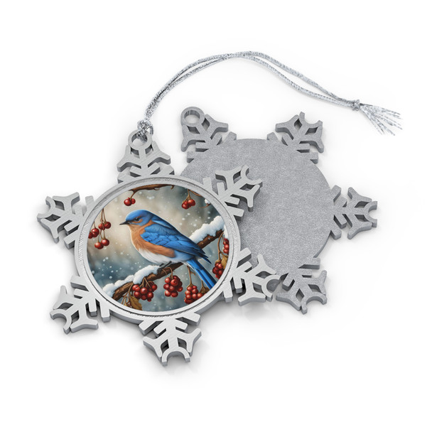 Pewter Snowflake Ornament - Eastern Bluebird, Elegant Winter Decor, Christmas Gift, Holiday Keepsake, Tree Decoration, Seasonal Decor
