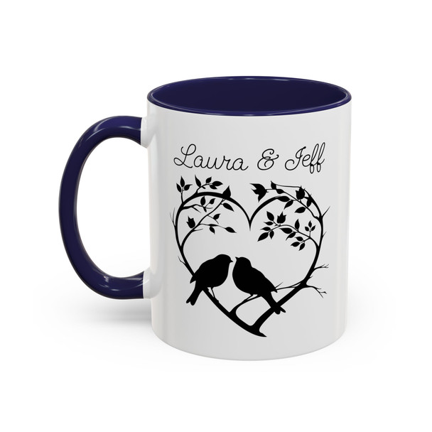 Personalized Romantic Birds Heart Accent Coffee Mug — 11/15oz