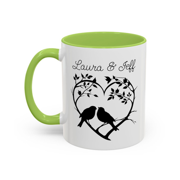 Personalized Romantic Birds Heart Accent Coffee Mug — 11/15oz
