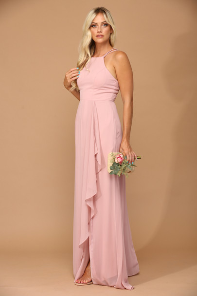Eva USA 3440 Long Chiffon Halter Style Bridesmaid Dress
