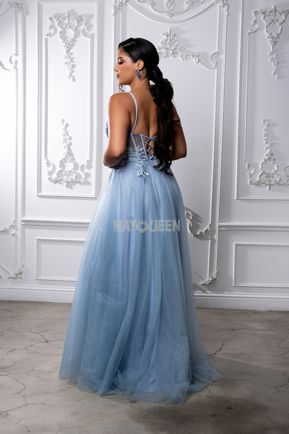 MayQueen 2209 Shimmer Tulle Prom Gown With Lace-up Back