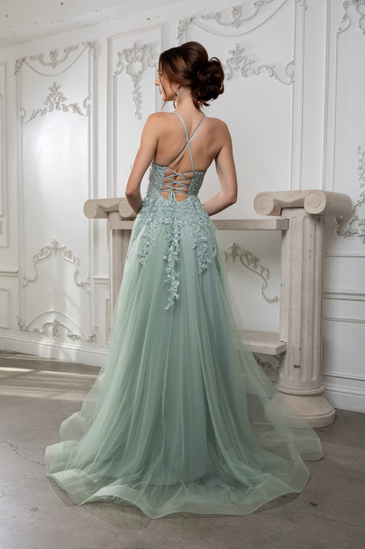 MayQueen 2220 Long Lace and Tulle Prom or Evening Gown