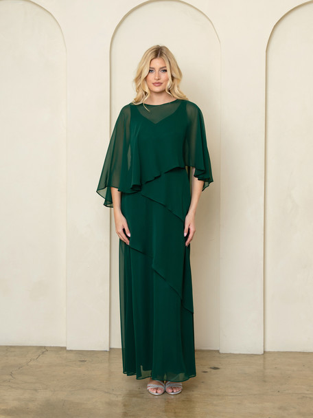 Eva USA 3538 Chiffon Layered Bridesmaid Or Mothers Gown With Poncho