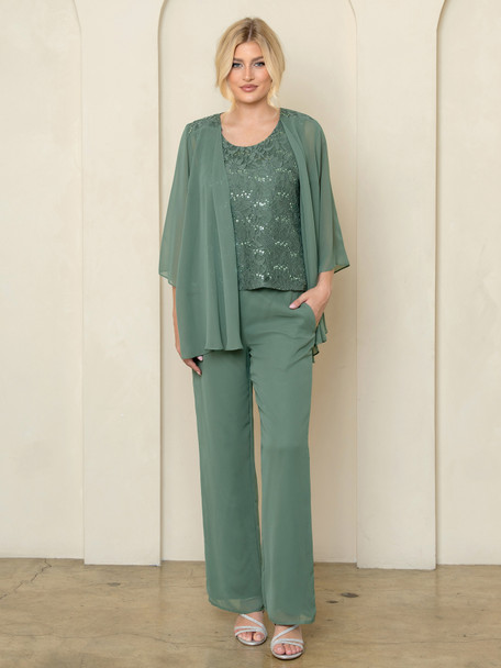 Eva USA 3541 Three Piece Mothers Formal Pant Suit Set Chiffon and Lace