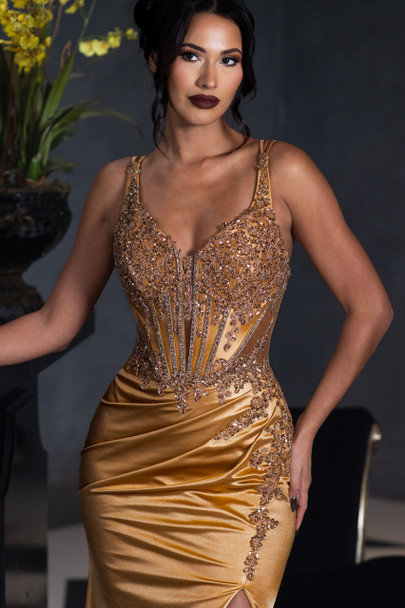 Lenovia 8481 Stretch Sateen Embroidered & Beaded Prom Gown