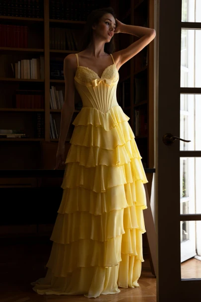 Lenovia 8521 Layered Floor Length Chiffon Prom Or Homecoming Gown