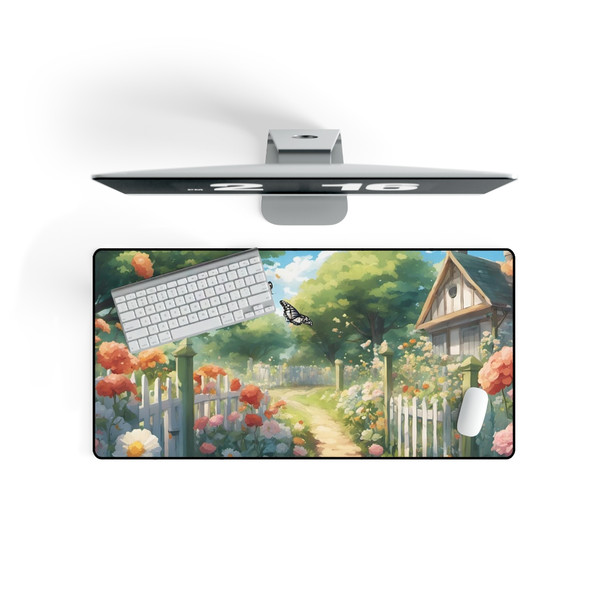 Anime Flower Garden and Butterflies Desk Mat Mouse Pad 31 X 15