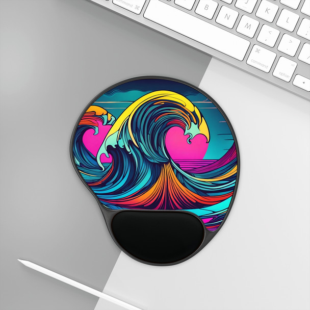 Neon Waves Mouse Pad With Wrist Rest| Ergonomic design to help alleviate carpal tunnel