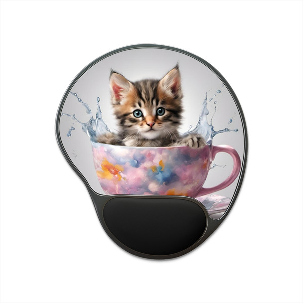 Adorable Kitten in a Teacup Mouse Pad With Wrist Rest| Ergonomic design to help prevent carpal tunnel